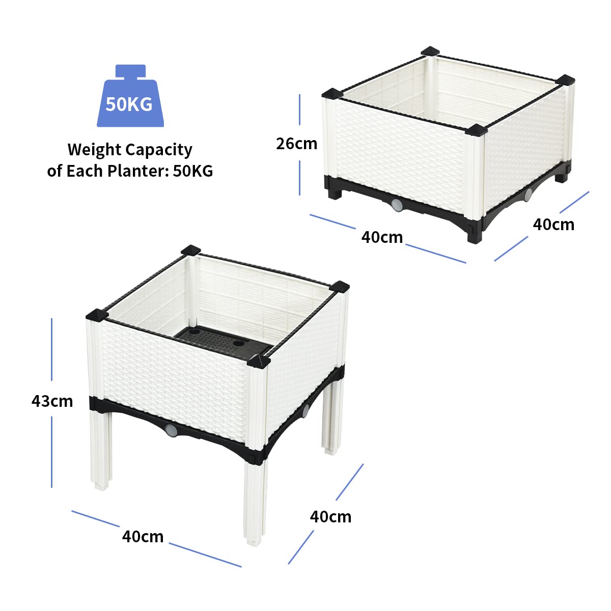 GiantexUK 4 Pcs Garden Raised Bed, Patio Planting Container with Self-Watering Design and Drain Holes (4 Pcs, White)