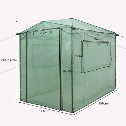 GiantexUK Walk In Greenhouse, Height Adjustable Pop-up Growhouse with PE Cover (256x174x210-230cm,2 Windows, Green)