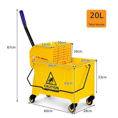 GiantexUK 20L Mop Bucket and Wringer, Mobile Cleaning Floor Cart with Metal Handle, Mopping Buckets for Household & Commercial Use (20L, 28 x 60 x 67cm)