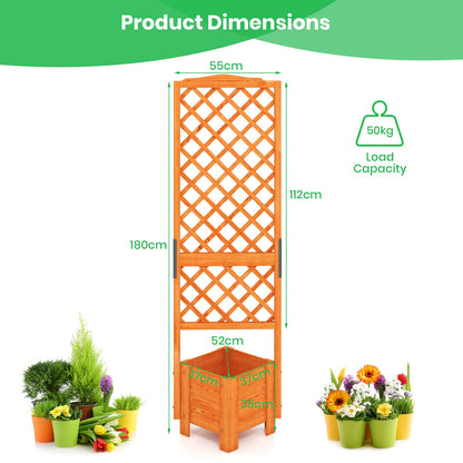 GiantexUK Garden Planter with Trellis, Wood Raised Garden Bed with Drainage Holes (55x52x180cm, Triangle Box, Orange)