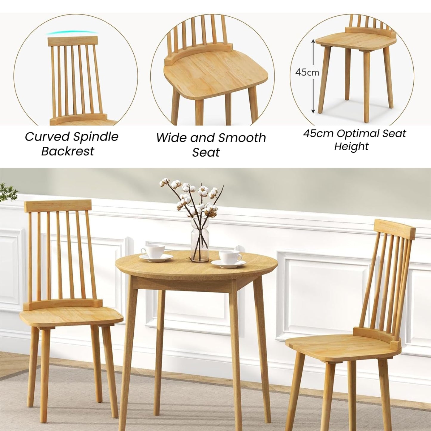 GiantexUK Dining Chairs Set of 2, Kitchen Counter Chairs with High Backrest