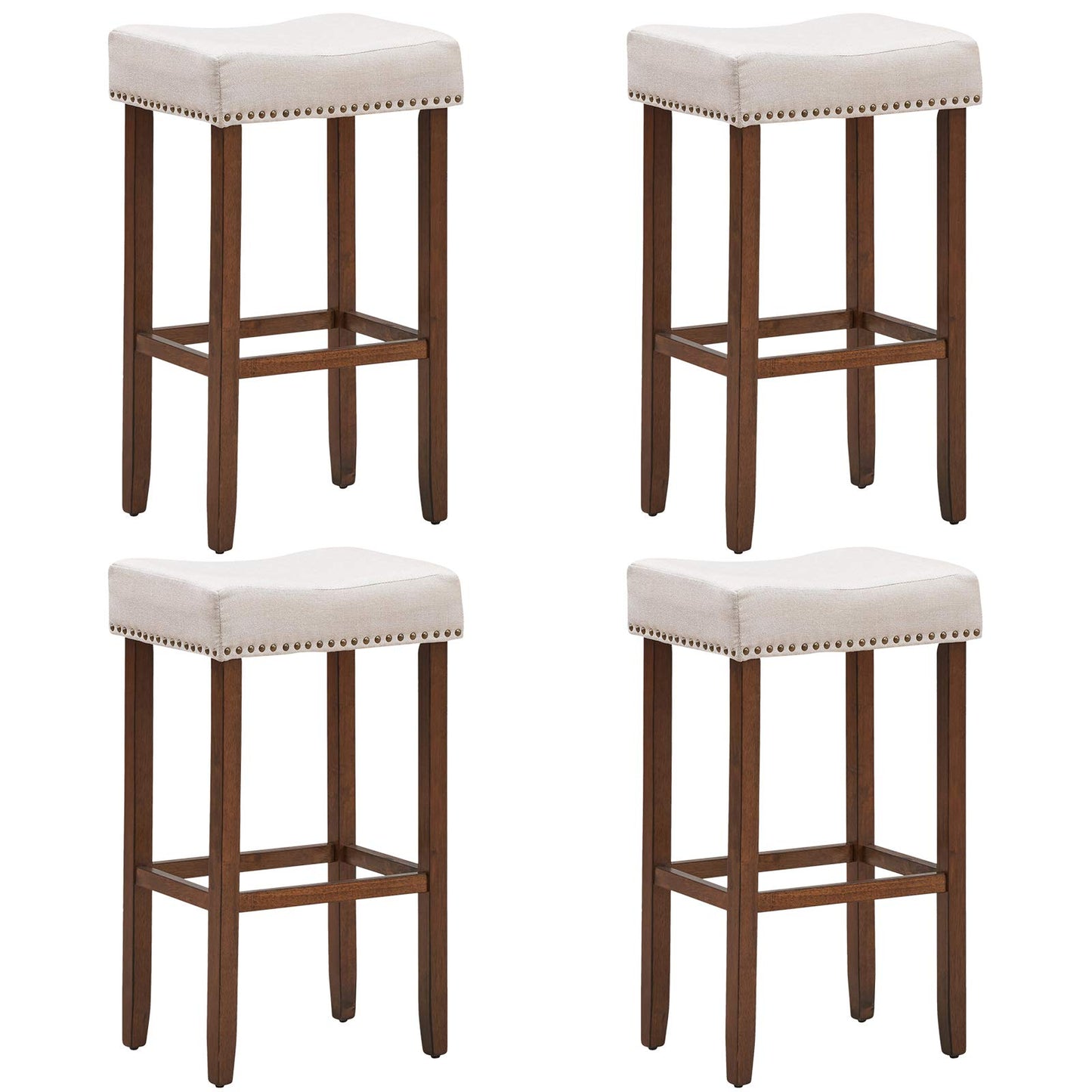 GiantexUK Bar Stool, 2 Pieces Wooden Frame Backless Bar Chairs with Footrest, 43 x 33 x 75cm