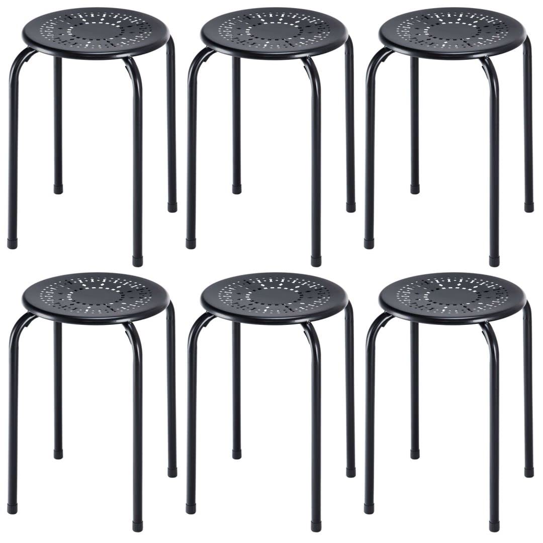 GiantexUK Set of 6 Steel Stacking Stools, Nesting Bar Chairs with Anti-Slip Feet & X-Shape Construction