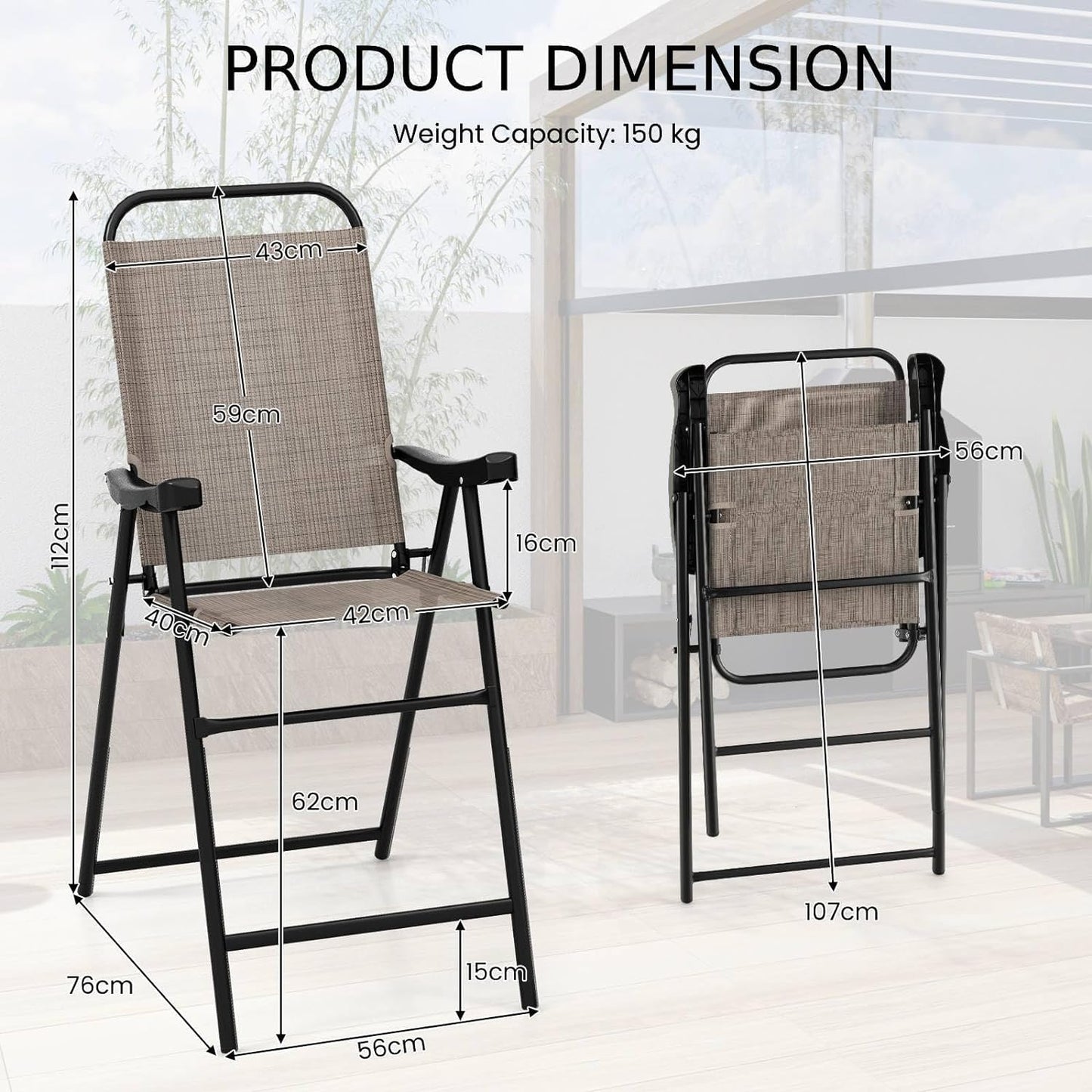 GiantexUK 2-Piece Patio Bar Chair Set with Metal Frame and Footrest