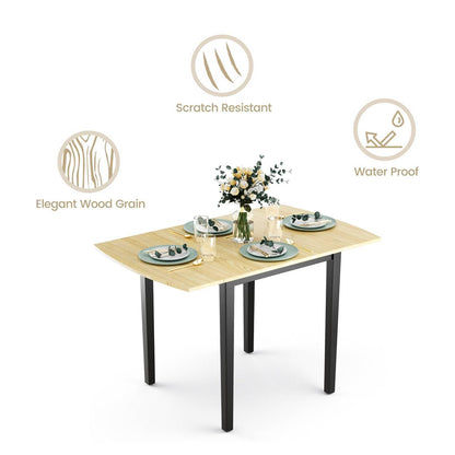 GiantexUK Drop Leaf Dining Table, Rectangle Extendable Kitchen Table with Non-Slip Foot Pads