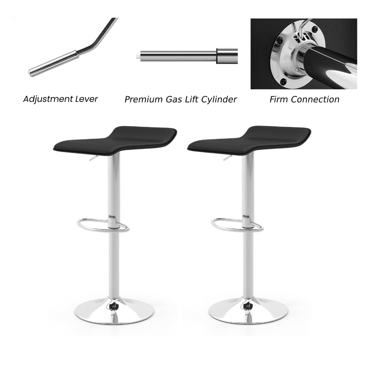 GiantexUK Bar Stools Set of 2, Height Adjustable Counter Stools with PU Leather Seat, Gas Lift, Rubber Ring & Footrest