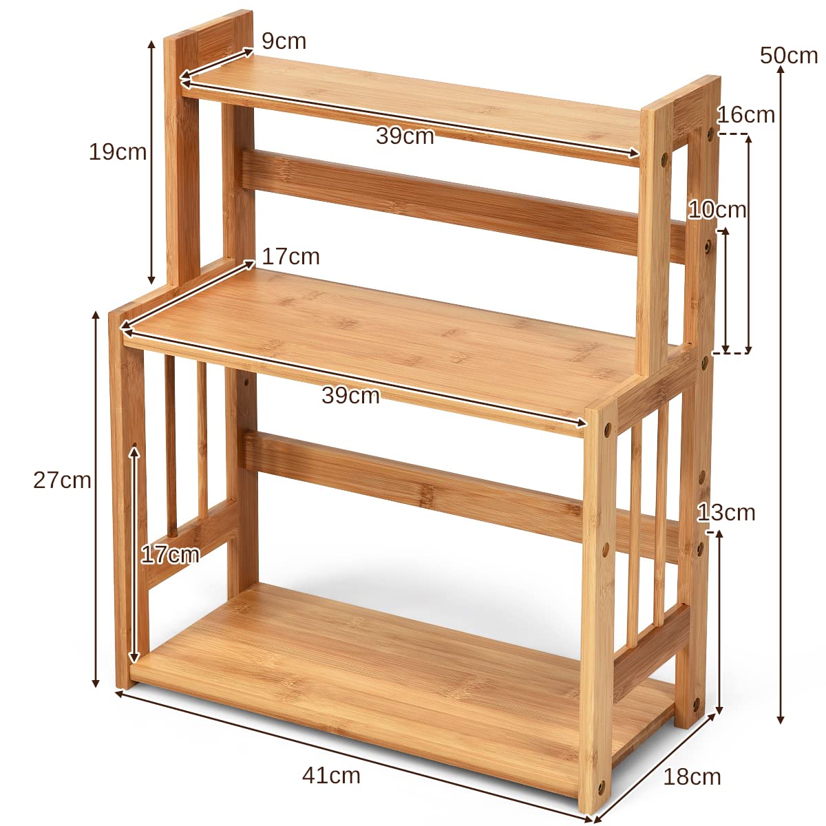 GiantexUK 3-Tier Spice Rack, Bamboo Kitchen Countertop Storage Organizer with Adjustable Shelf