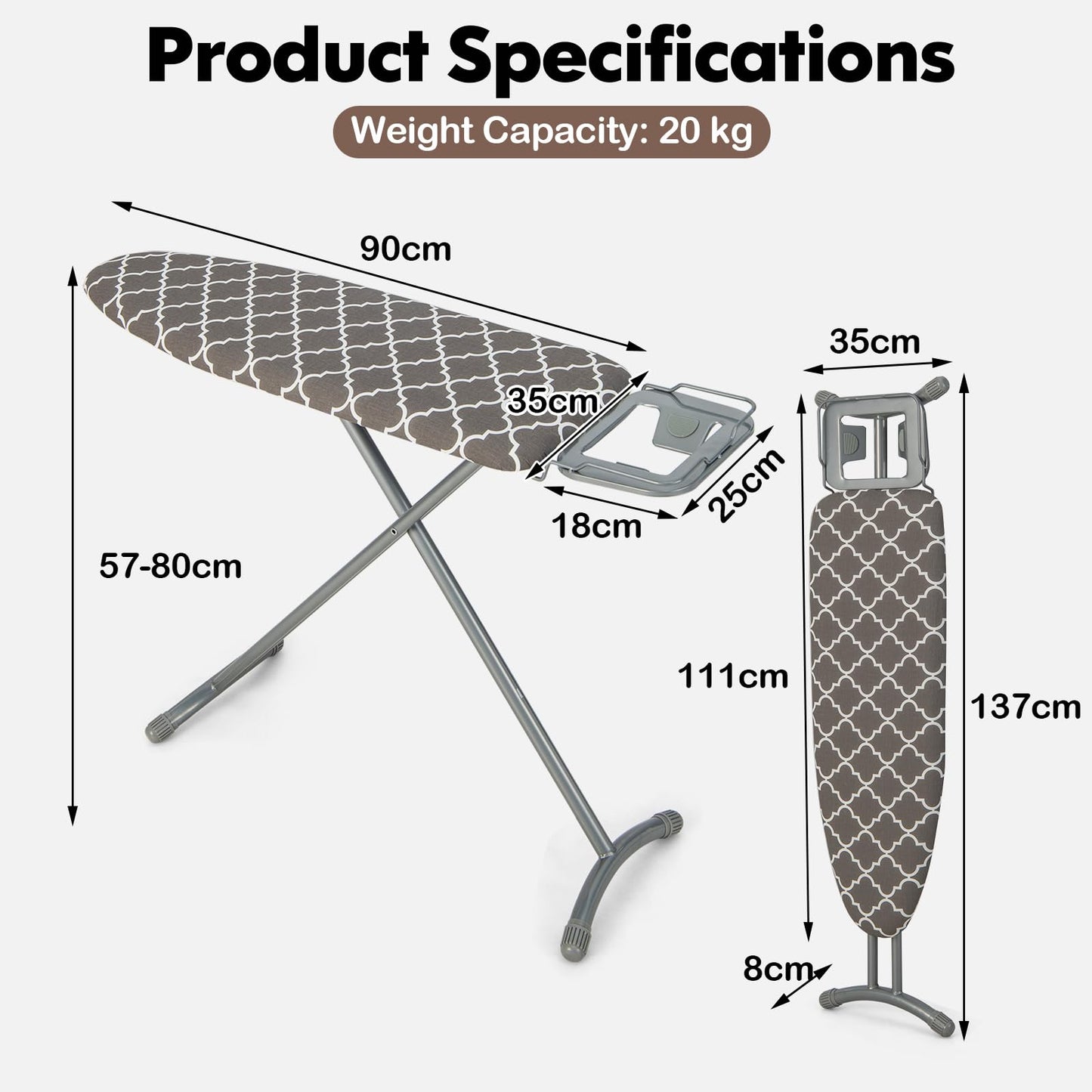 GiantexUK Folding Ironing Board with Extra Cover, 7-Level Height Adjustable Ironing Table with Cotton Cover