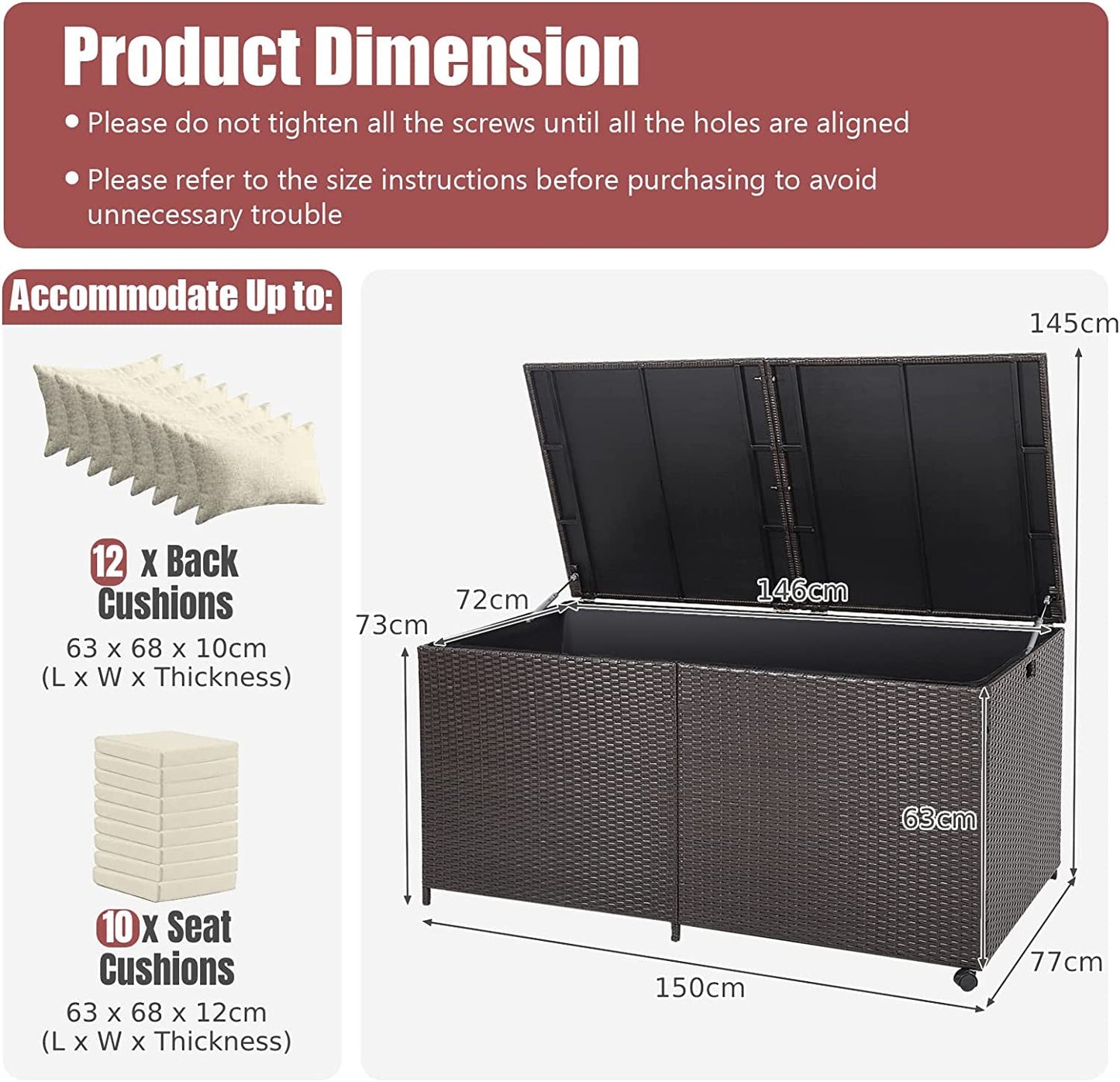 GiantexUK 270/660L Garden Storage Box, Weatherproof Rattan Deck Box with Zippered Liner and Solid Pneumatic Rod