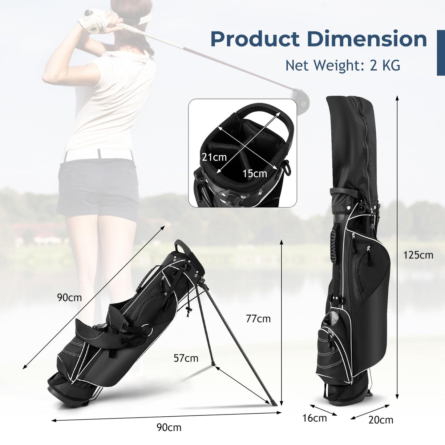 Golf Stand Bag, Lightweight Golf Cart Bags with 4 Way Dividers, Adjustable Dual Straps and 4 Pockets, Easy Carry