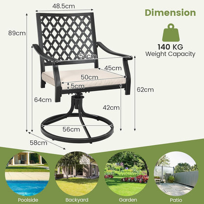 GiantexUK 2 Pieces Outdoor Swivel Chair Patio Bistro Dining Chair Set with Soft Seat Cushion