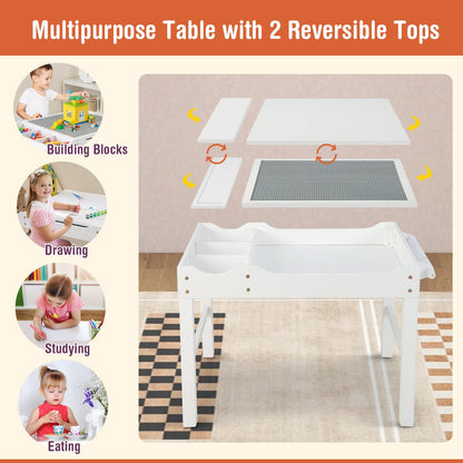 2-in-1 Kids Activity Table, Wooden Children Building Blocks Table with Reversible Tabletop