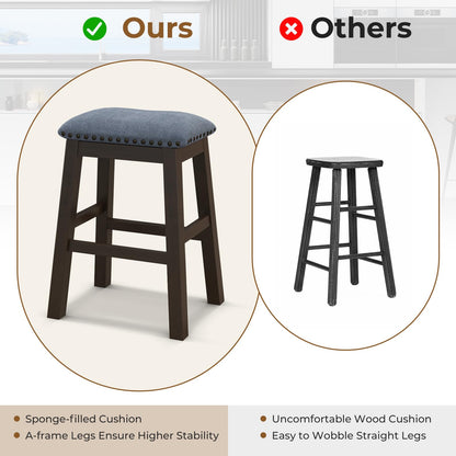 GiantexUK Bar Stools Set of 2, Linen Fabric Upholstered Kitchen Barstools with Rubber Wood Legs, Footrests