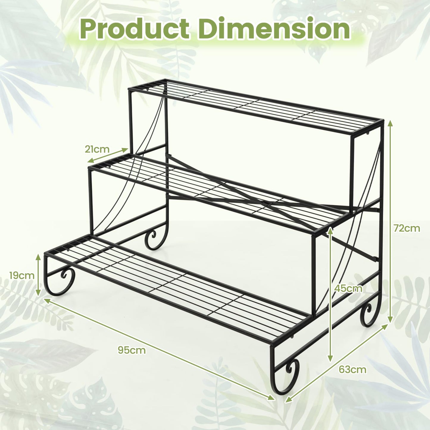 GiantexUK 3-Tier Metal Plant Stand, Ladder Shelf Flower Pot Holder (95 x 63 x 72cm)