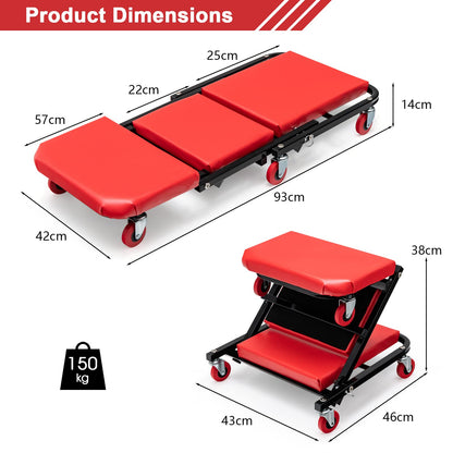 GiantexUK Folding Mechanics Car Creeper, 2-in-1 Workshop Crawler with Soft Cushion and Wheels