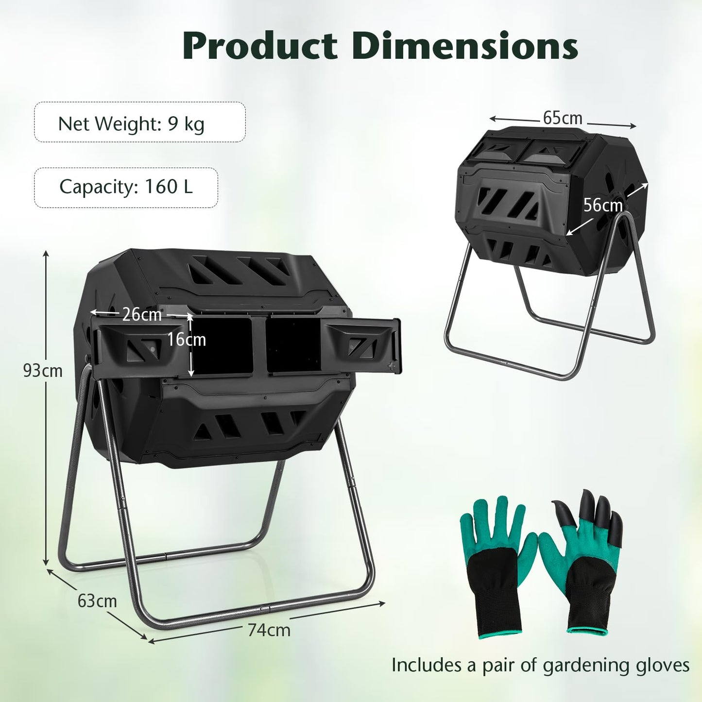 GiantexUK 160L Garden Tumbling Composter, Dual Chamber Compost Tumbler Bin with 2 Sliding Doors