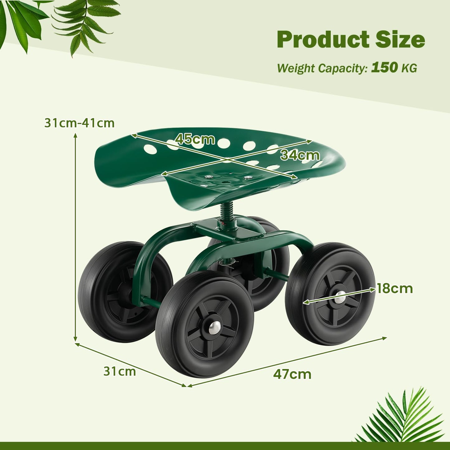 GiantexUK Rolling Garden Cart, Outdoor Gardening Planting Station Trolley with Adjustable Swivel Seat