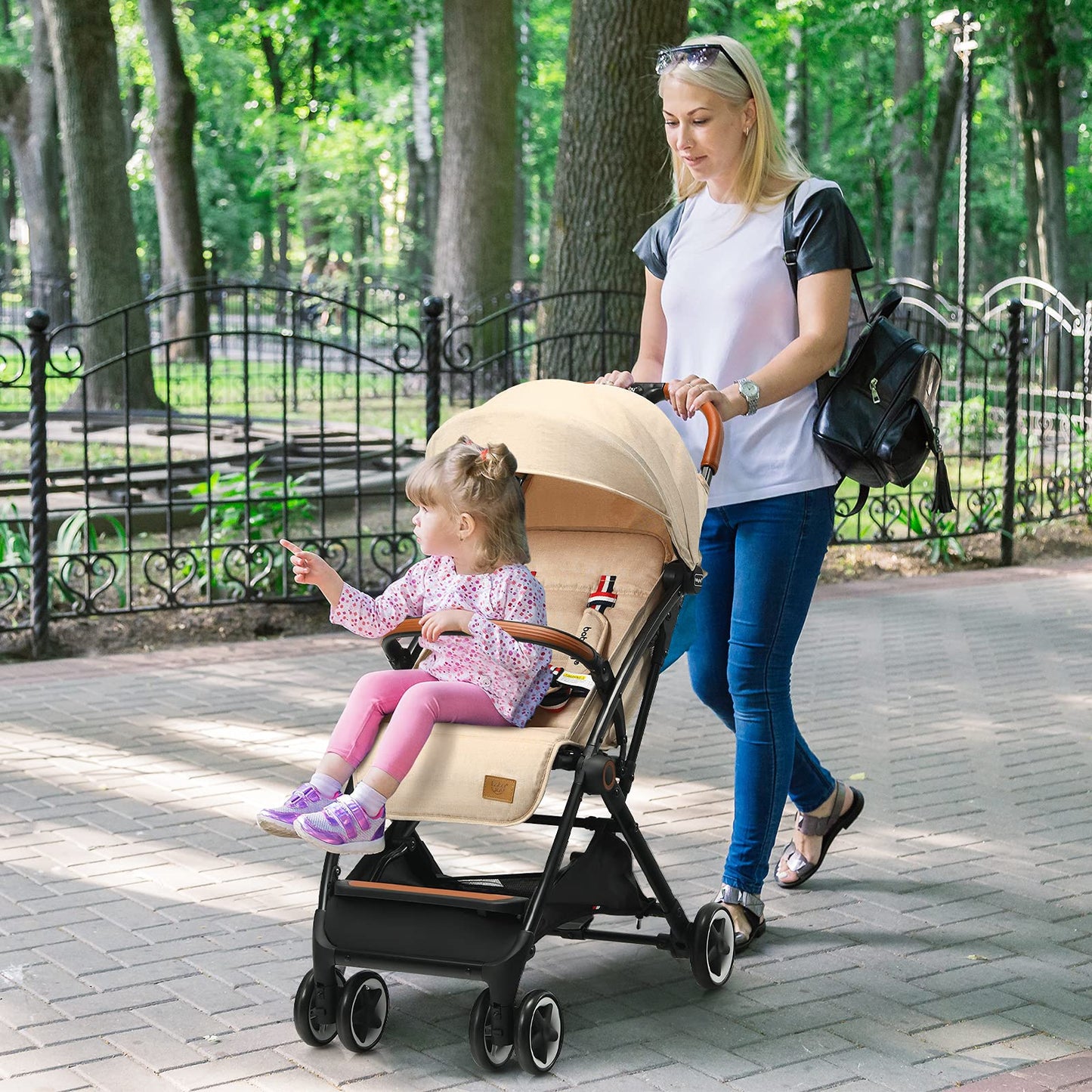 Lightweight Baby Stroller, One-Hand Foldable Infant Pushchair with 5-Point Harness