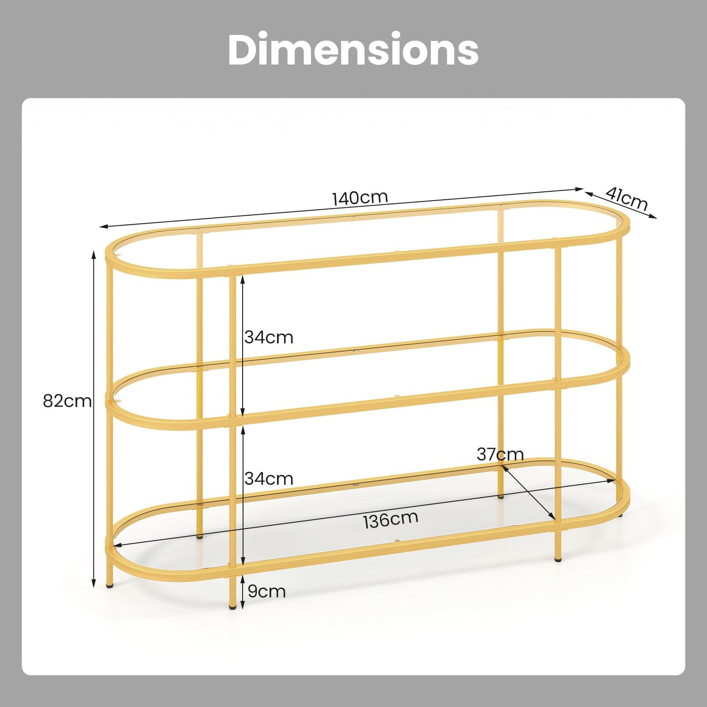 TV Stand for TVs up to 65 Inches, 140cm Tempered Glass Console Table TV Unit