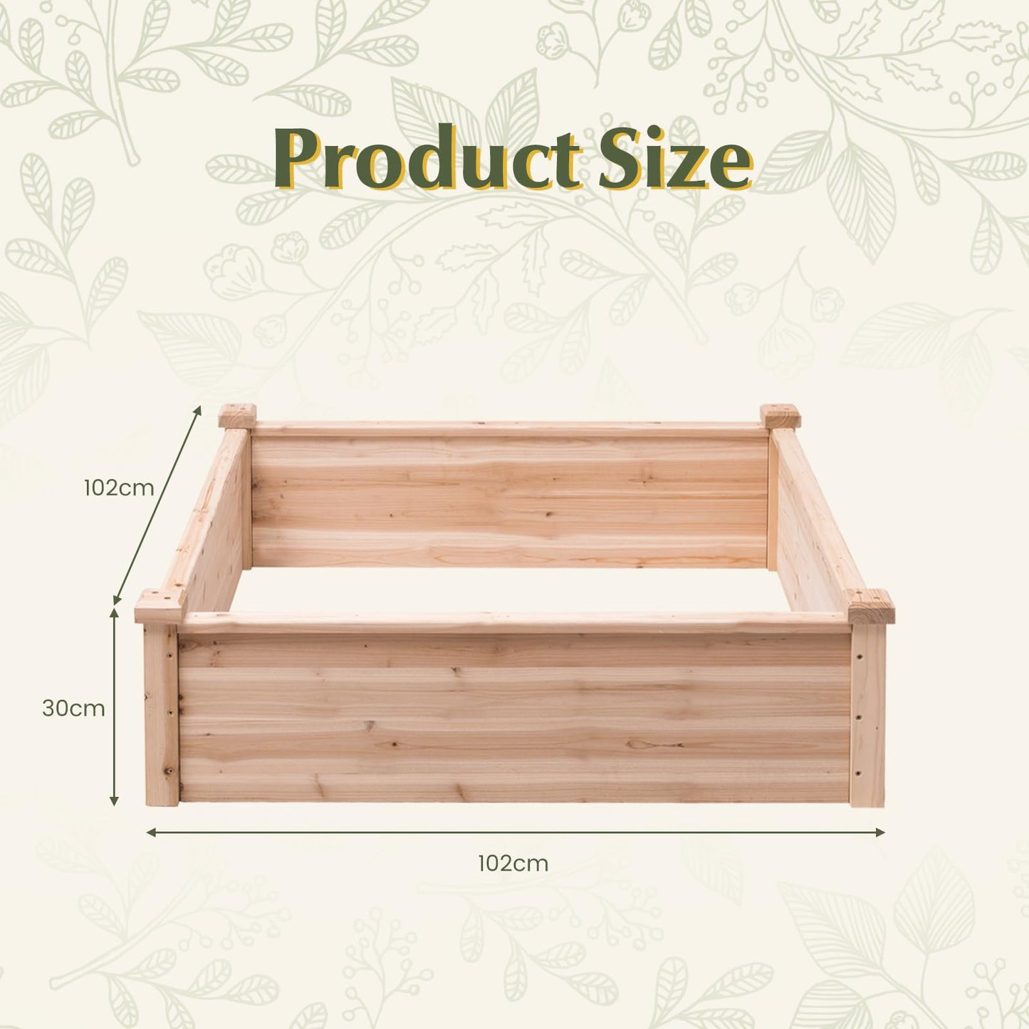 GiantexUK Wooden Raised Garden Bed, Garden Planter Box with Open Bottom(Natural, 102x102x30cm, Square)