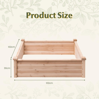 GiantexUK Wooden Raised Garden Bed, Garden Planter Box with Open Bottom(Natural, 102x102x30cm, Square)