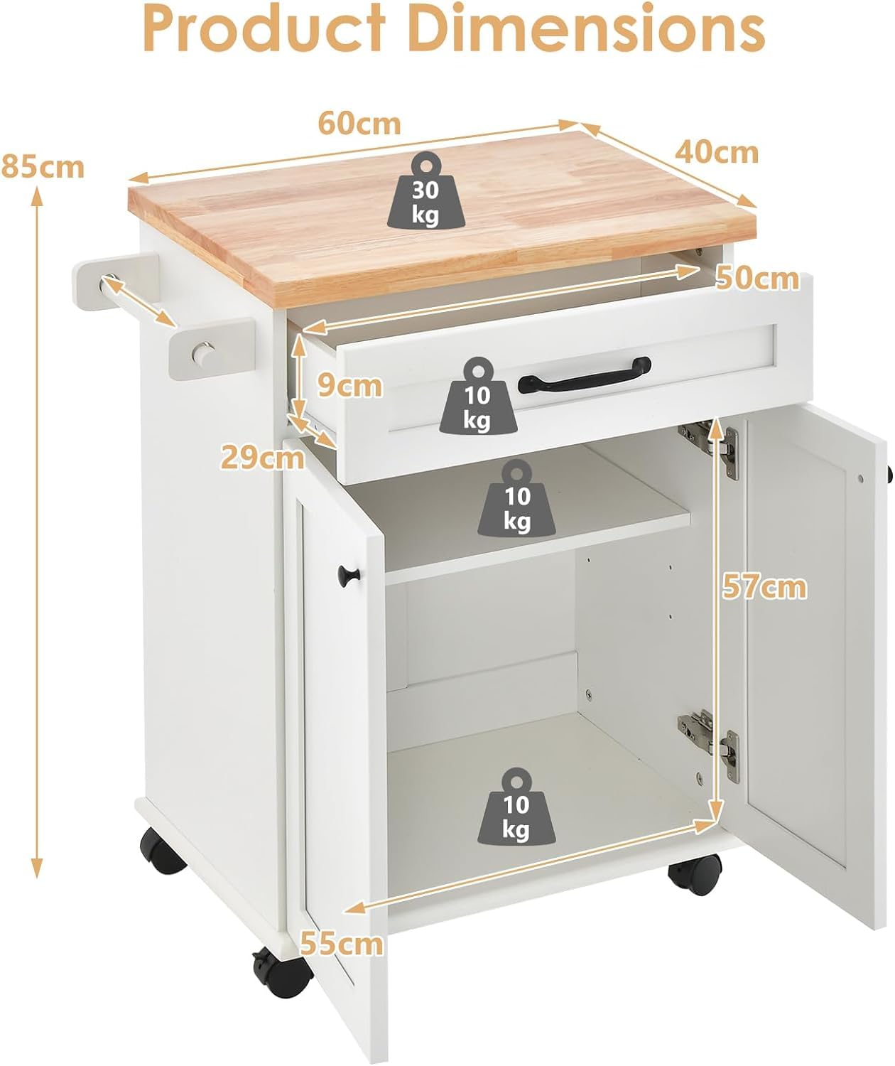 GiantexUK Kitchen Island on Wheels, Mobile Storage Trolley with Drawer