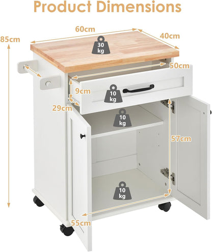 GiantexUK Kitchen Island on Wheels, Mobile Storage Trolley with Drawer