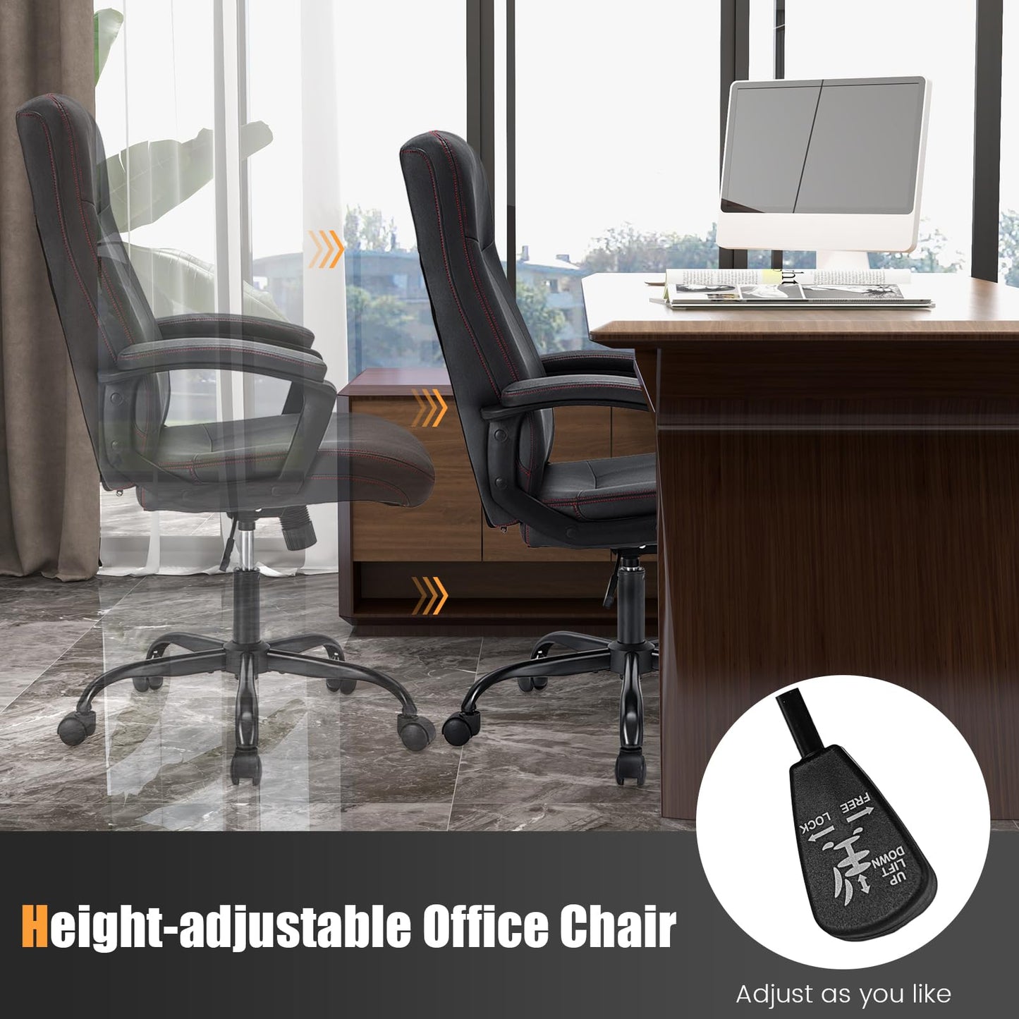 350LBS Big & Tall Executive Office Chair, Height Adjustable Leathaire Computer Desk Chair