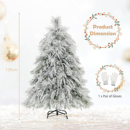 4.5FT/6.3FT Snow Flocked Christmas Tree, Hinged Pre-lit Artificial Xmas Tree with 279/519 Branch Tips