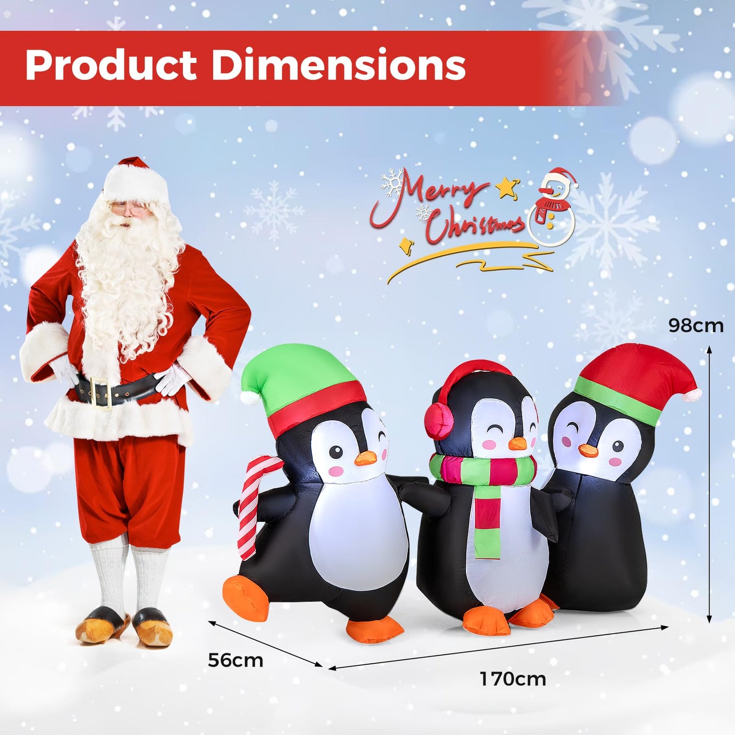 Inflatable Christmas Snowman and Penguins, Blow up Xmas Decoration with LED Lights (3 Penguins)