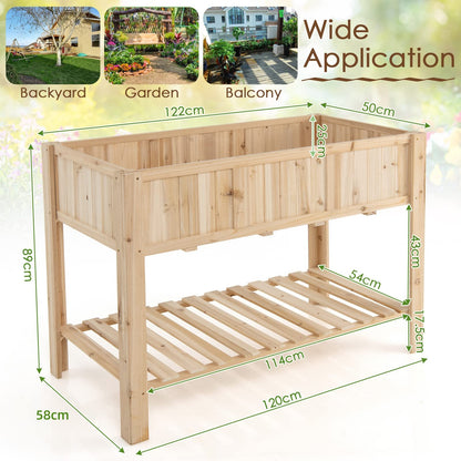 GiantexUK Raised Garden Bed, Elevated Wooden Planter Box with Storage Shelf (No Wheels, 120x58x89cm)