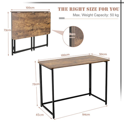 Folding Computer Desk, Simple PC Laptop Table Writing Workstation (Rustic Brown+Black, 100 x 50 x 72cm)