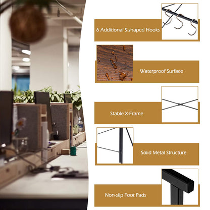 Folding Computer Desk, Modern Simple Study Desk Writing Workstation with 6 Hooks and Crossbars