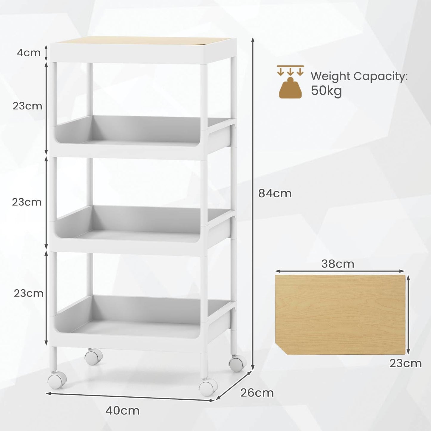 GiantexUK 4-Tier Storage Trolley on Wheels, Slide Out Rolling Serving Cart with Detachable Tabletop & Handle Hole