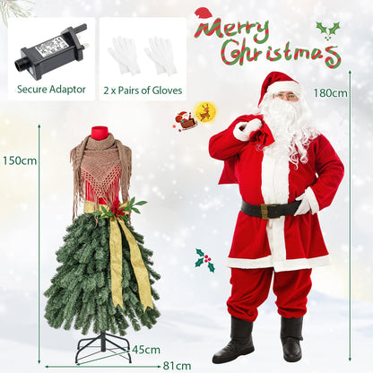 5FT Pre-lit Mannequin Artificial Christmas Tree, Dress Form Xmas Tree with 248 Branch Tips (Red+Green, with 100 Lights)