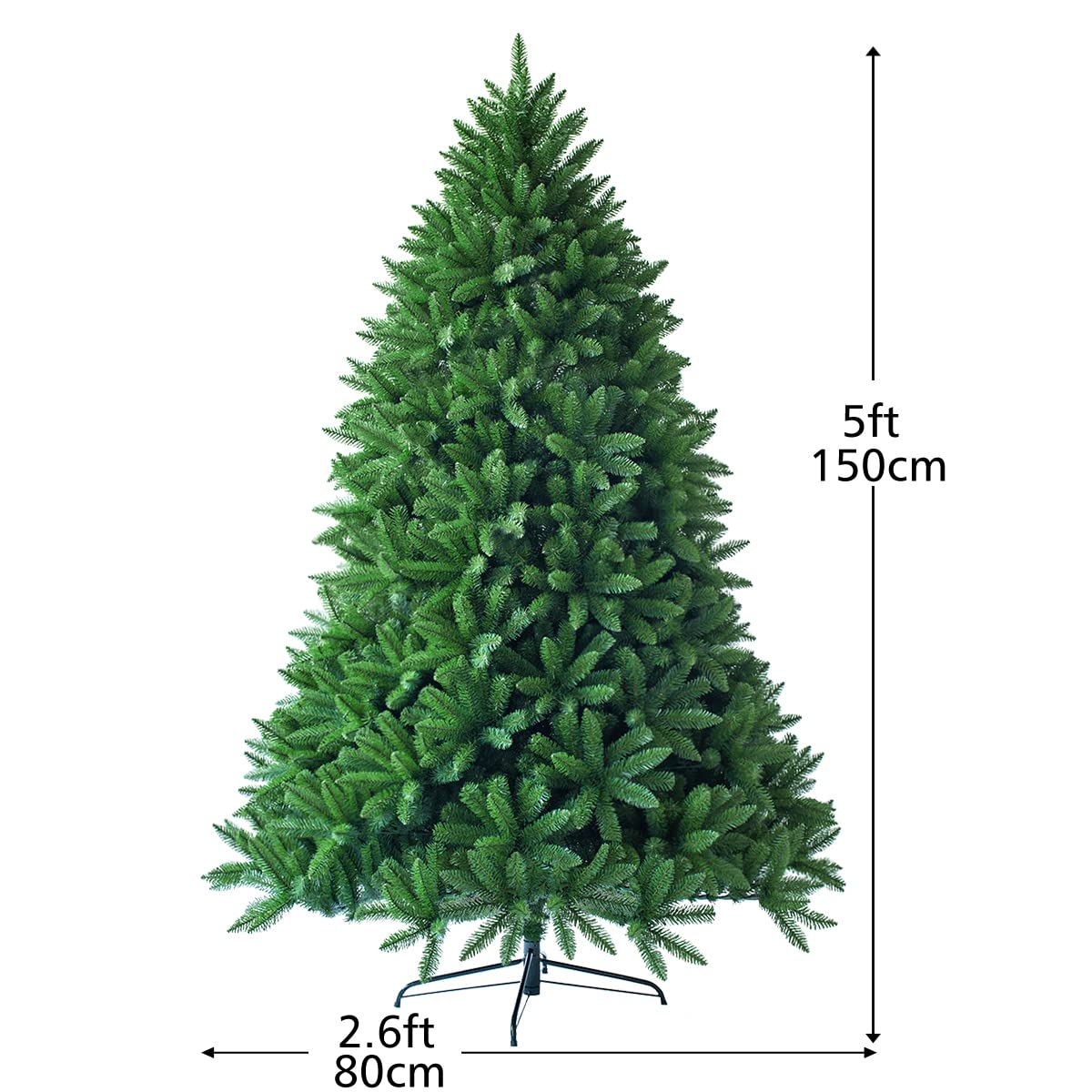 5FT Artificial Christmas Tree, Hinged Green Xmas Trees with Foldable Metal Stand, Unlit Xmas Decorative Tree for Holiday Festival