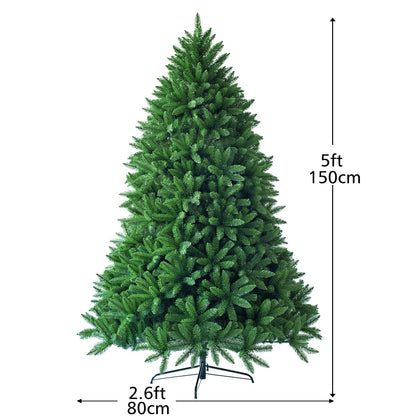 5FT Artificial Christmas Tree, Hinged Green Xmas Trees with Foldable Metal Stand, Unlit Xmas Decorative Tree for Holiday Festival