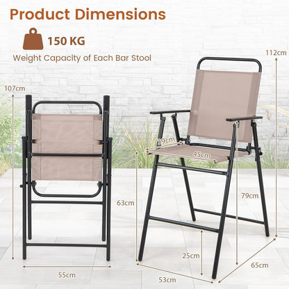 GiantexUK Outdoor Folding Bar Chair Set of 2 with Backrest Armrests Footrest