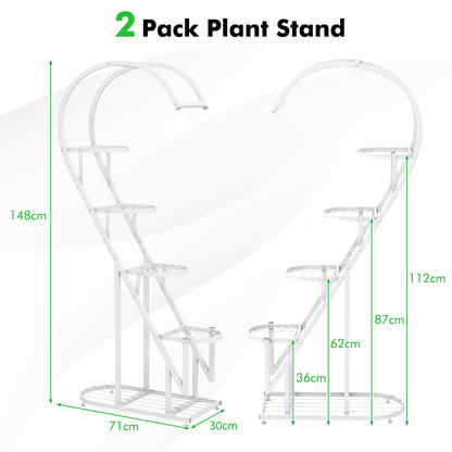 5-Tier Tall Plant Stand, 2-Pack Heart-shaped Ladder Plant Shelf with Hanging Hooks and Adjustable Foot Pads