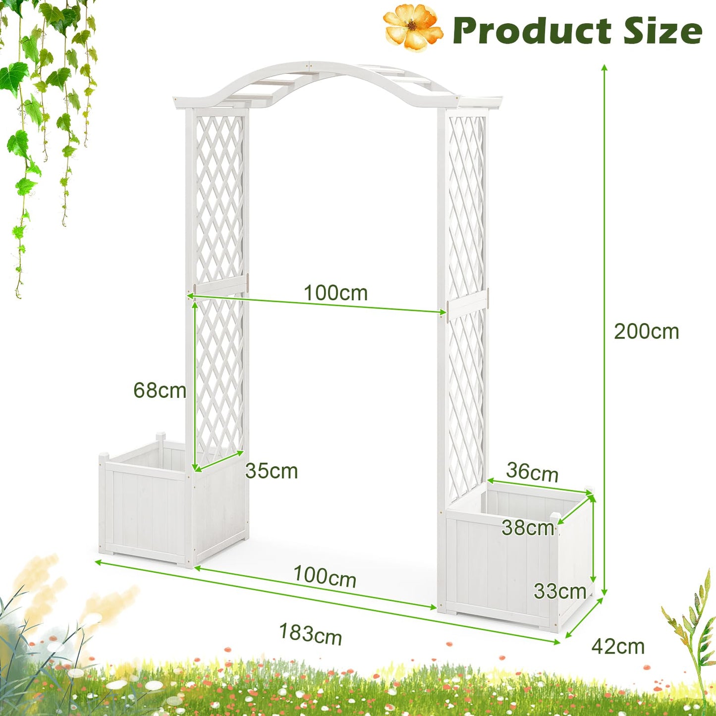 GiantexUK Wooden Garden Arch with Planter Boxes, Trellis Pergola Arbour