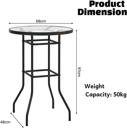 GiantexUK Patio Bar Table with Tempered Glass Tabletop and Heavy-duty Metal Frame