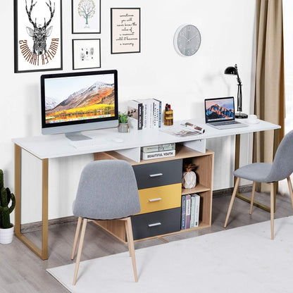 Computer Desk for Two Person, 2 in 1 Double Writing Study Workstation, 220x55x76cm