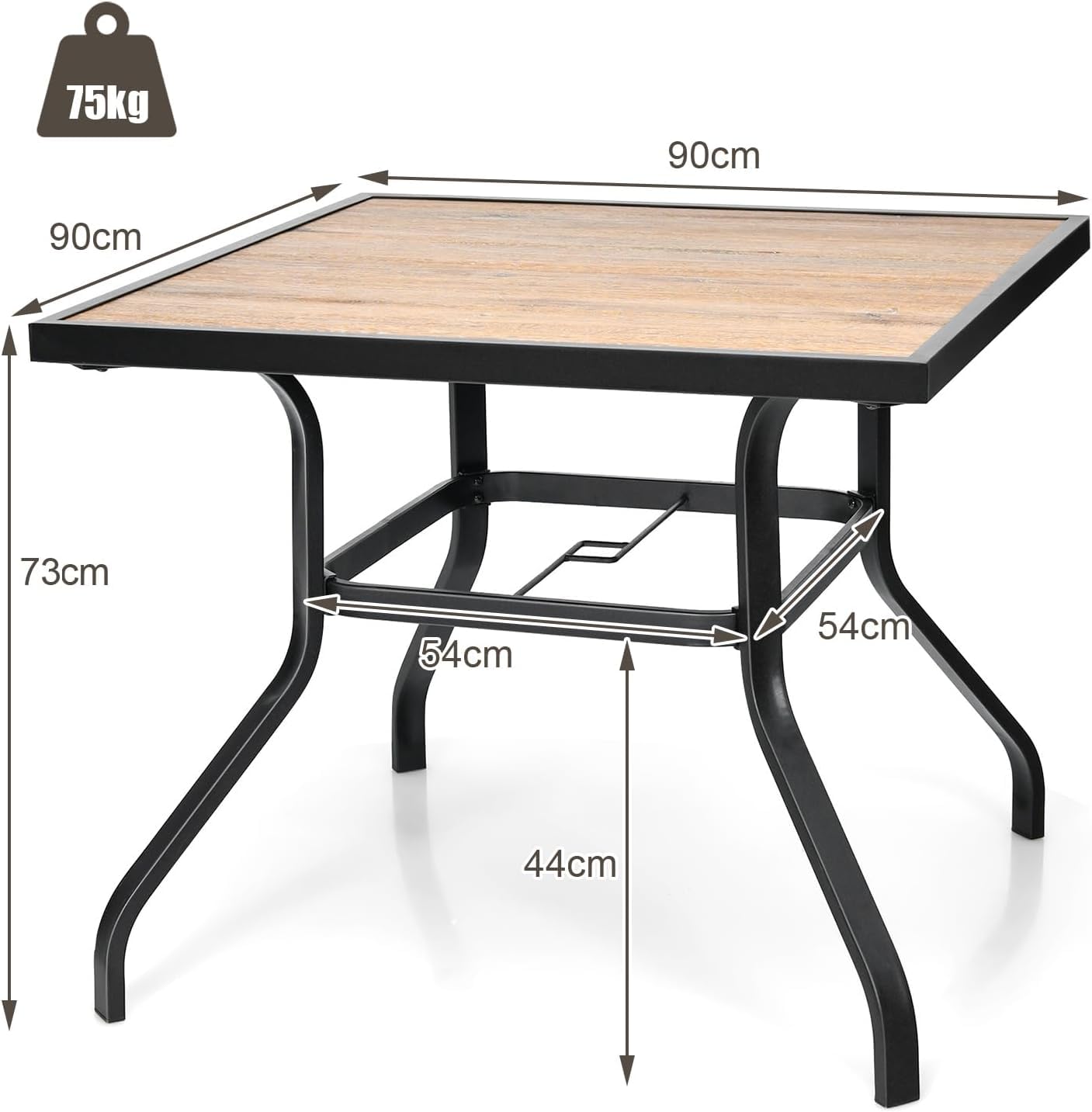 GiantexUK 90 cm Square Patio Dining Table with Powder-Coated Steel Frame