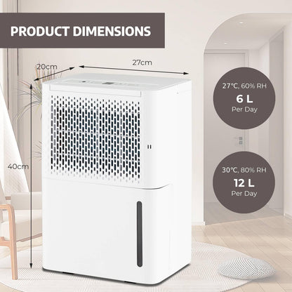 GiantexUK 12L/Day Dehumidifier, Low Energy Dehumidifier with 3 Model, Digital Display, Drain Hose