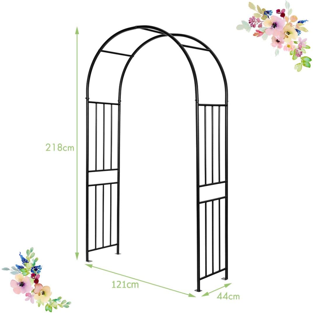 GiantexUK Metal Garden Arch, Heavy Duty Trellis Pergola Arbour with 4 Ground Stakes