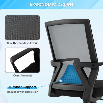 Ergonomic Office Chair, Height Adjustable Swivel Computer Desk Chair with Armrests