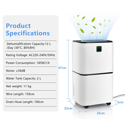 GiantexUK 12L/Day Dehumidifier, 3 Mode Laundry Drying Dehumidifier with Continuous Drainage and 12H Timer