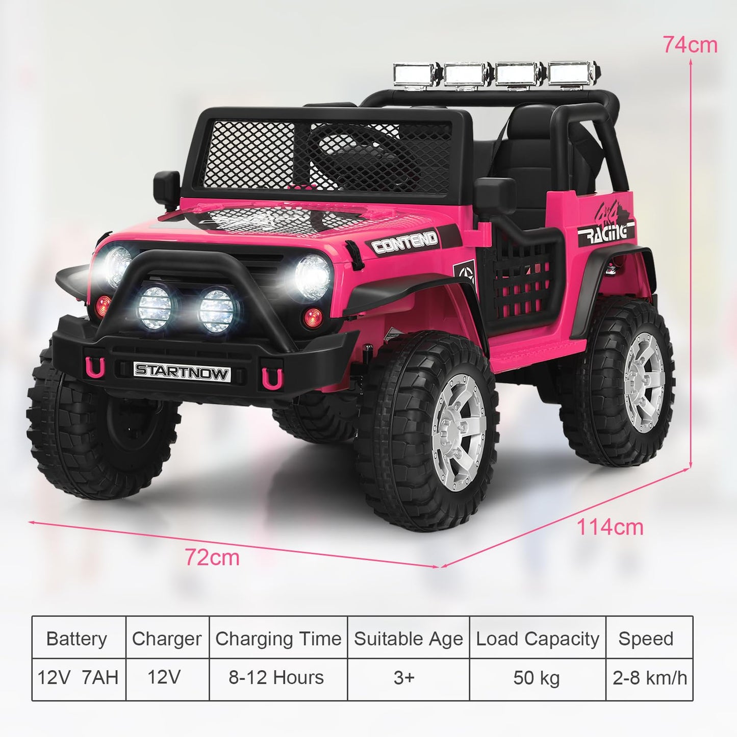 12V Kids Electric Ride on Truck, Battery Powered Off-road Car with Remote Control, LED Lights, Horn, Music, 4 Spring Suspension Wheels Vehicle Toy for Children