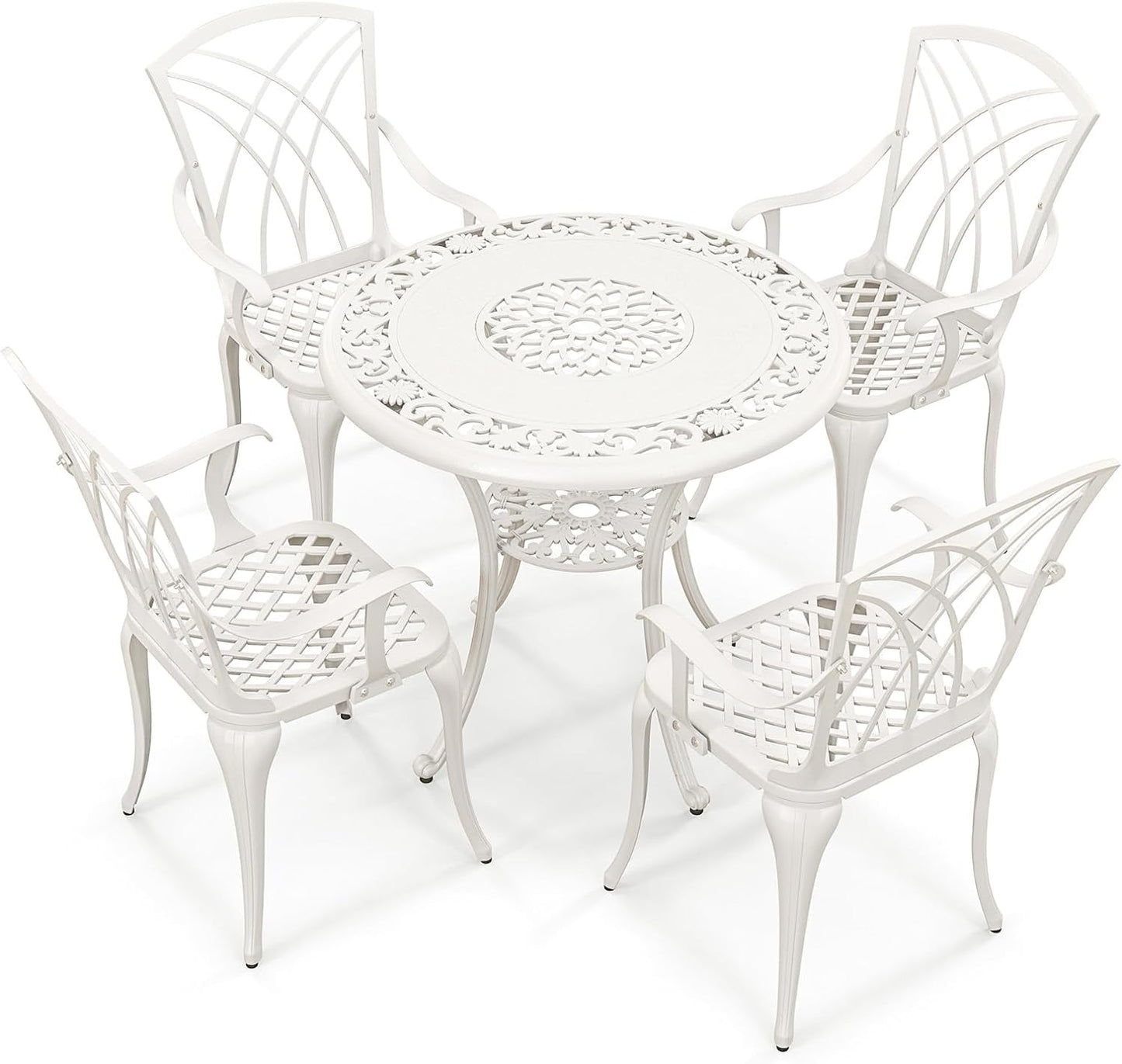 GiantexUK 5 Pieces Patio Table Chair Set, Weather Resistant Cast Aluminum Patio Set with Umbrella Hole