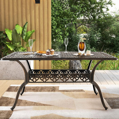 GiantexUK Outdoor Large Dining Table, 150 x 90CM Cast Aluminum Rectangular Table with 4/5CM Umbrella Hole & Hollow Pattern